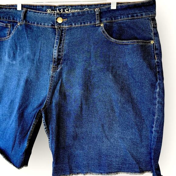 Rock & Stone Denim Bermuda Blue Jeans Shorts Raw Hem Stretchy Plus Size 26W - Picture 6 of 13